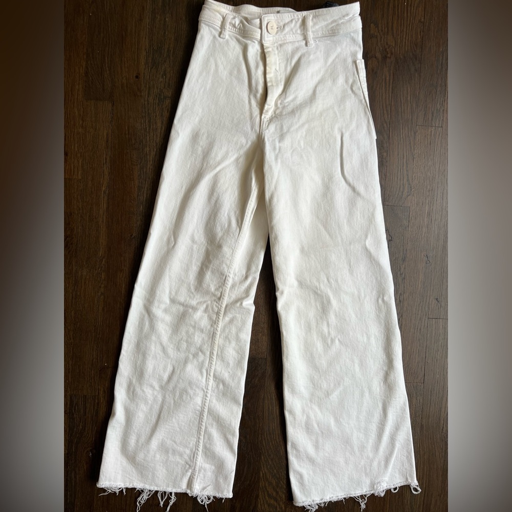 Zara High Waisted White Denim Wide Leg Jeans
